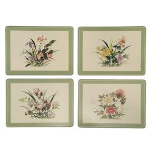 Pimpernel Vintage Green Ivory Floral Cork Back Mini Placemats Trivets (Set of 4)